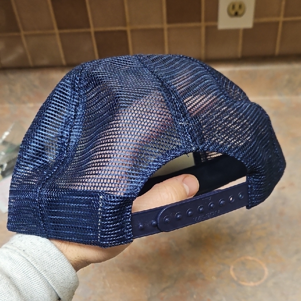 Vintage Edmonton Oilers Wilson Dead Stock Navy Blue Mesh Cap NHL Perfect - Picture 5 of 7